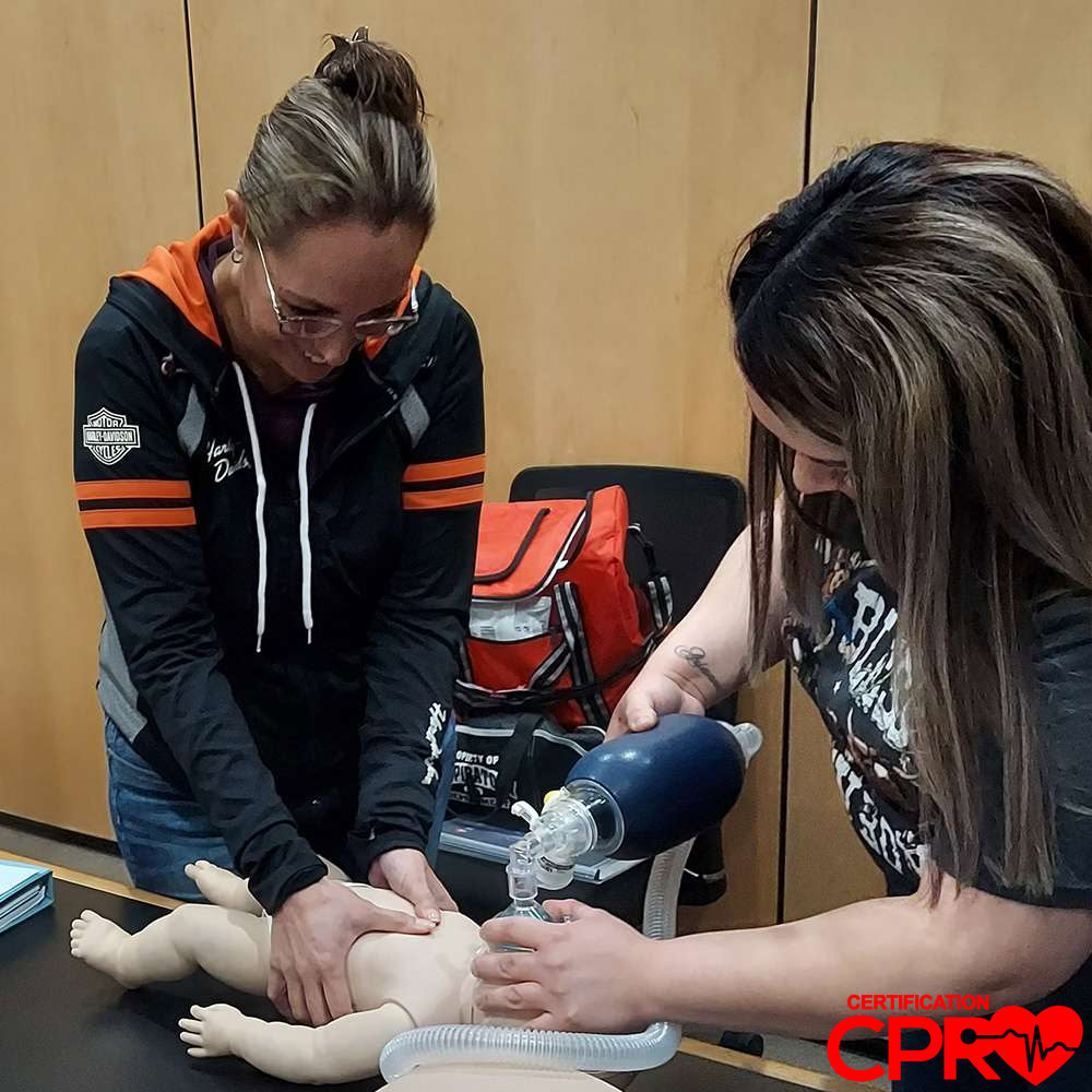 Students practicing CPR skills during a Lakeland certification class.